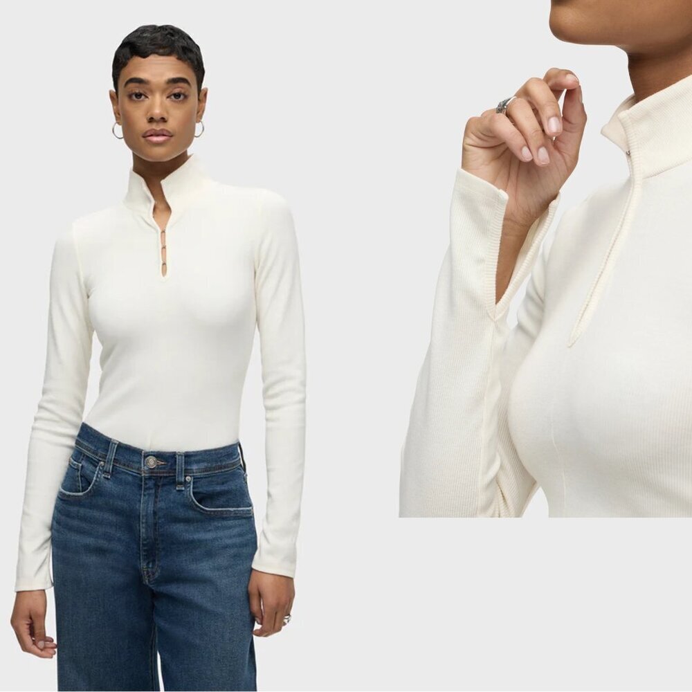 NWT New $145 Hudson Long Sleeve Hook & Eye Ecru Bodysuit Size L - Picture 2 of 10